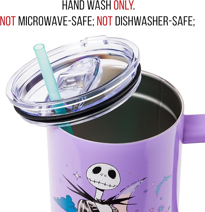 Silver Buffalo Disney Nightmare Before Christmas by Tim Burton Jack Skellington Stainless Steel Tumbler with Handle and Straw, Fits in Standard Cup Holder, 40 Ounces