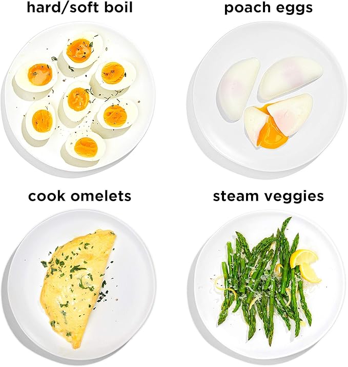 Chefman Electric Egg Cooker Boiler, Rapid Egg-Maker & Poacher, Food & Vegetable Steamer, Quickly Makes 6 Eggs, Hard, Medium or Soft Boiled, Poaching/Omelet Tray Included, Ready Signal, BPA-Free, Grey