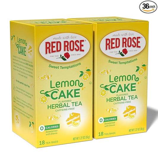 Red Rose Sweet Temptations Dessert Tea Lemon Cake, Zero Carbs, Zero Sugar Bursting with Flavor Caffeine-Free Delicious Beverage Herbal Tea, 18 Count Pack of 2 Fruit Naturally Flavored Herbal Tea