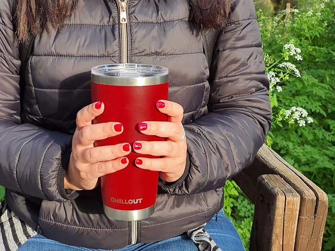 Stainless Steel Travel Mug with Handle 30 oz - 6 Piece Set. Tumbler with Handle, Straw, Cleaning Brush & 2 Lids. Double Wall Insulated Large Coffee Mug Bundle - Cherry Red Powder Coat Tumbler
