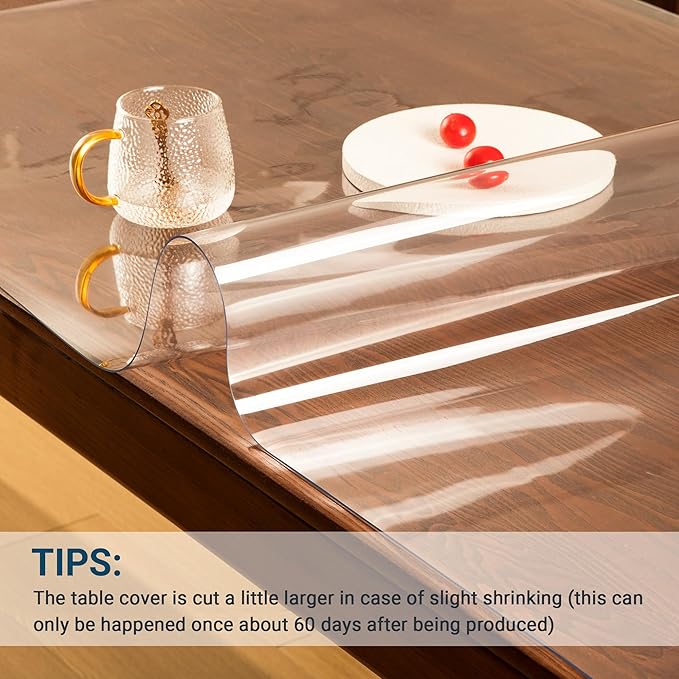 Clear Table Cover Protector Rectangle 35.4 x 63 Inch, 1.5mm Transparent Plastic Table Protector Waterproof, Anti-Scratch Clear Desk Mat for Office Desktop Dresser Dining Table, FDA Compliant