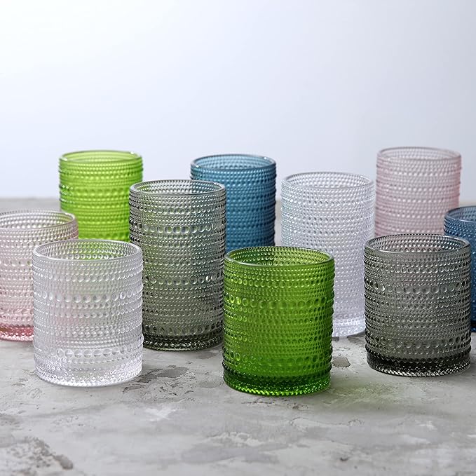 Fortessa Jupiter Beaded Hobnail Glass, 13 Ounce Iced Beverage (Set of 6), Cornflower Blue