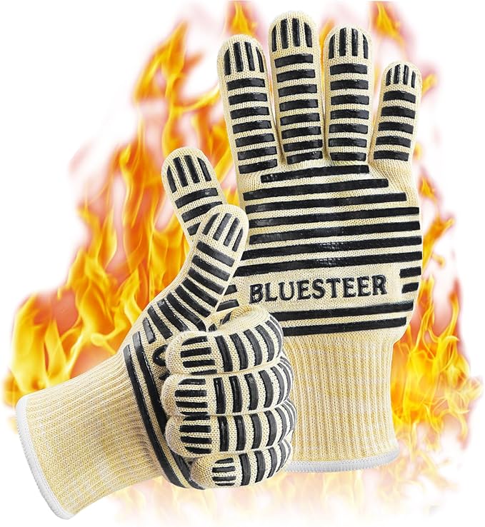 Oven Gloves, Heat Resistant 540 Degrees Grilling Gloves, Hot Surface Handler Non-Slip Silicone Oven Mitts with Fingers, BBQ Gloves for Cooking/Kitchen/Baking, Pack of 2