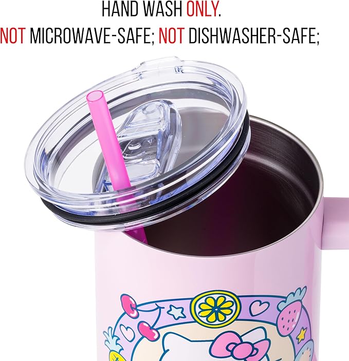 Silver Buffalo Sanrio Hello Kitty Summer Kawaii Fruits Stainless Steel Tumbler with Handle, Fits in Standard Cup Holder, 40 Ounces