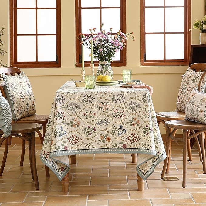 ISAENNE Designer Linen Square Tablecloth,Western Colorful Floral Indoor Table Cloth,Fall Wrinkle Resistant Decor Tablecloths for Dining Thanksgiving Kitchen Christmas,67"*67"-Serenity B
