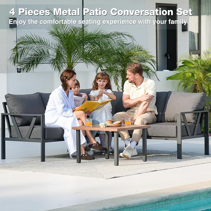 Outdoor Furniture Set, 6 Pieces Outdoor Patio Couch Sectional, L Shaped Metal - Image 2