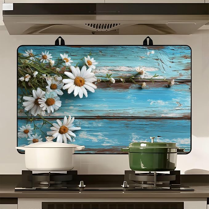 Daisy Stove Top Cover 28.3 x 20.5 Inches, Rustic Wood Glass Stove Protector - Image 4