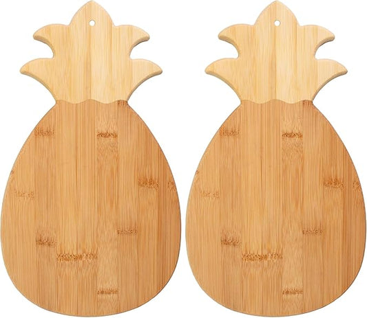 Totally Bamboo Pineapple Shaped Bamboo Wood Cutting Board and Charcuterie Board, 14-3/8" x 7-1/2" (Pack of 2)