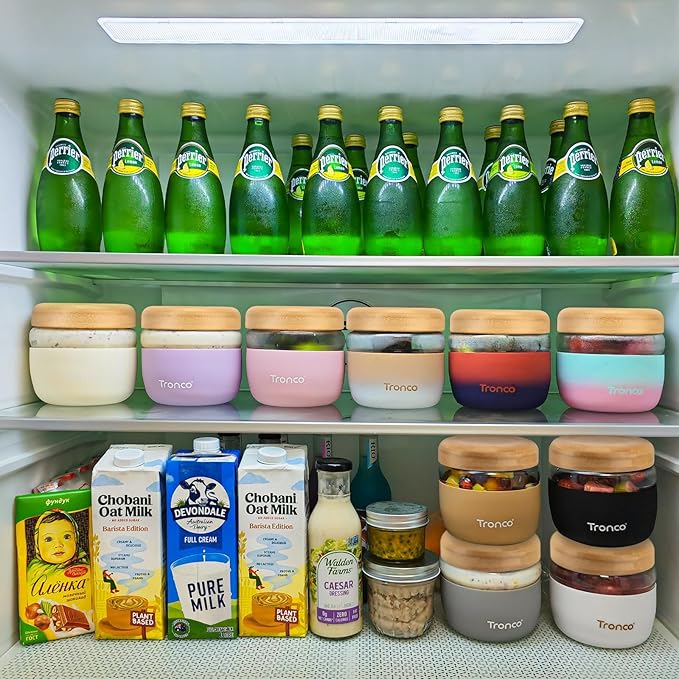 Tronco 24 oz Glass Container with Bamboo Lids, Food Storage Bowls for Soup, Stew & Overnight Oats, Meal Prep, Glass Lunch Bowl Container 100% Leak & Spill Proof, Airtight, BPA-Free- Ideal Gifts