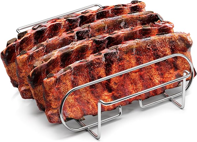 Sorbus Non-Stick Rib Rack - Porcelain Coated Steel Roasting Stand – Holds 4 Rib Racks for Grilling & Barbecuing - Perfect BBQ Accessories for Smoker and Grill - Durable and Convenient Design (Silver)