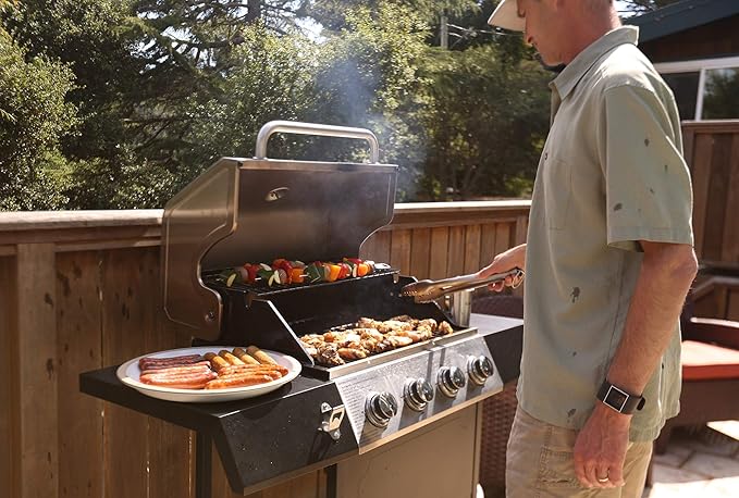 Cuisinart 4-Burner Gas Grill, 44,000 BTU Stainless Steel Full Size Propane Grill with Cast Iron Grates, Outdoor Barbecue with Large Cooking Space and Side Tables for Prep