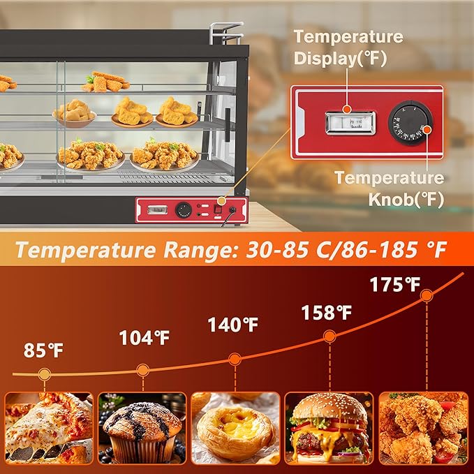 Whalefall Countertop Food Warmer with top Holder, 44 inch Commercial Food Warming Cabinet, tri-Color Lighting, w/Thermometer and Adjustable Thermostat for Cafeteria Kitchens Restaurants