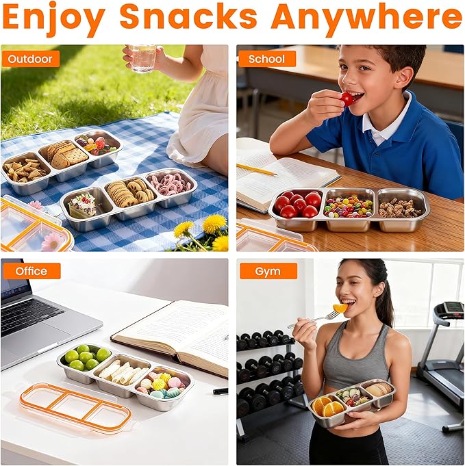 Bandesun Stainless Steel Snack Containers for Kids & Adults, 1 Pack Leek Proof Metal Bento Lunch Box with with lids, Lunchable Containers for Travel, School, Home - Stackable Bento Snack Box