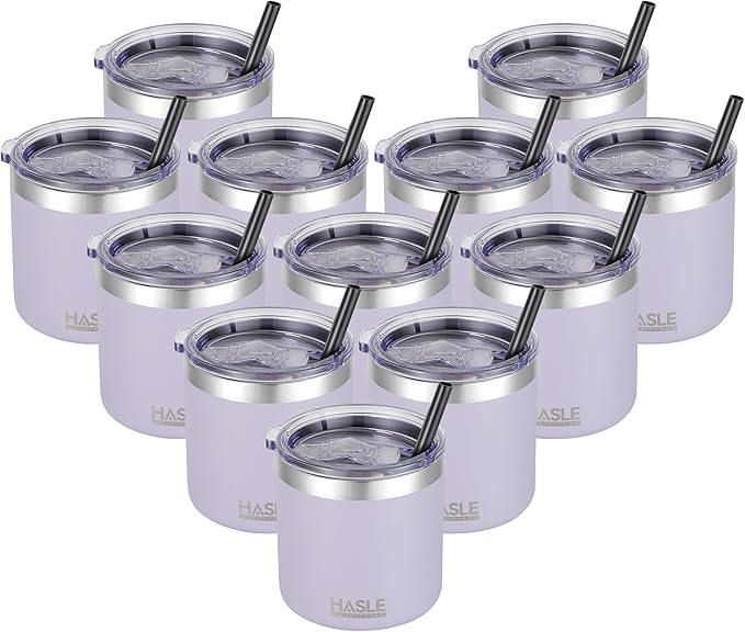 HASLE OUTFITTERS 10oz Insulated Tumblers with Lid and Straw,Stainless Steel Tumbler Travel Coffee Mug,Double Wall Reusable Tumbler Cup for Iced and Hot Drinks(Purple,12 Pack)