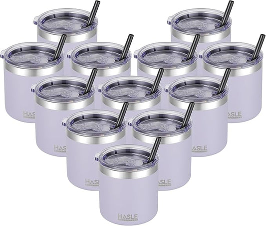 HASLE OUTFITTERS 10oz Insulated Tumblers with Lid and Straw,Stainless Steel Tumbler Travel Coffee Mug,Double Wall Reusable Tumbler Cup for Iced and Hot Drinks(Purple,12 Pack)