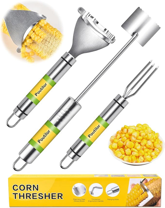 3 Pcs Corn Peeler For Corn On The Cob, Corn Cob Stripper Tool, Stainless Steel Corn Peeler, Corn on the Cob Remover, Fast and Safe, Corn Cutter for Outdoor Dining, Home Kitchens