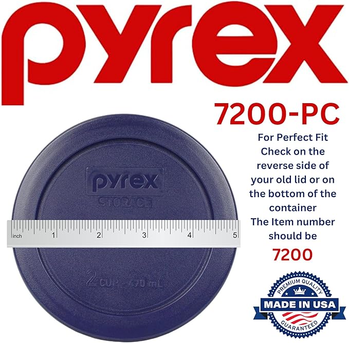Pyrex 7200-PC 2 Cup Dark Blue Round Storage Lids - Original Genuine Pyrex Lids - 2 Pack