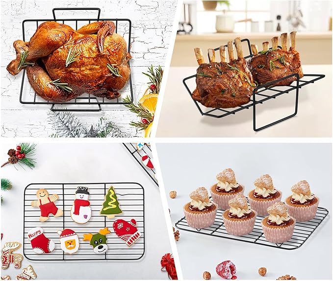TeamFar Roasting Pan, 14” Nonstick Deep Lasagna Brownie Turkey Pan with V-Shaped Rack & Cooling Rack, with Stainless Steel Core & Nonstick Coating, Healthy & Heavy Duty, Easy to Clean, Set of 3