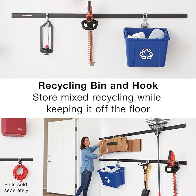 Rubbermaid Garage Fasttrack Recycling Bin Wall Mounted Recycling System Holds up to 50 pounds Blue/Satin Nickel for Home/Garage