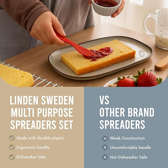 LINDEN SWEDEN 3-Pack Multipurpose Spreaders | Everyday Use Knives for Spreading | Small Spreader Knives | Dishwasher Safe Peanut Butter Jar Knife | Mess Free Butter Spreader | 3 Pack | Multicolored