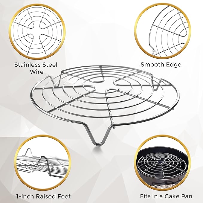 KITCHENATICS Round Cooling Racks for Cooking & Baking, Stainless Steel Steamer Rack, Canning Rack, Cake Cooling Rack - Circle Wire Cooling Rack for Air Fryer, Instapot, Cake Pans - 3PC 7.5", 9", 10.5"