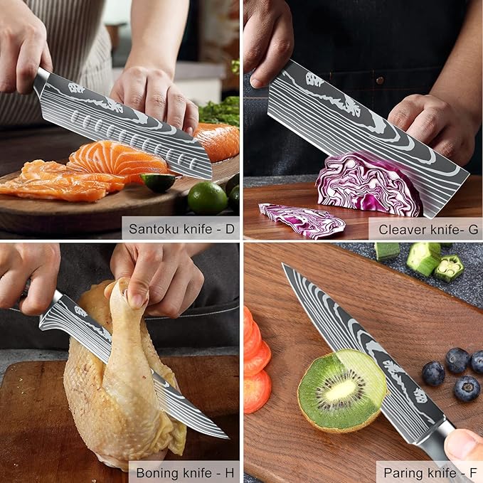 Dfito Knife Set, 10 Pieces Kitchen Knives for Professional Chefs, 3.5-8 Inch Set Boxed Knives 440A Stainless Steel Ultra Sharp Japanese Knife