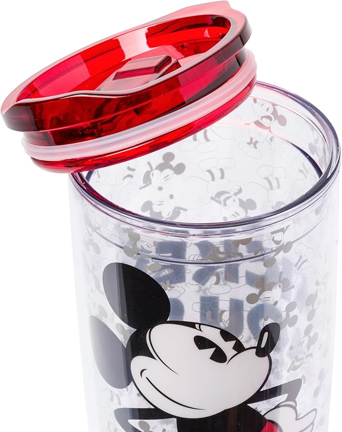 Silver Buffalo Disney Vintage Mickey Mouse Since 1928 Double Wall Travel Tumbler with Slide Close Lid, 20 Ounces