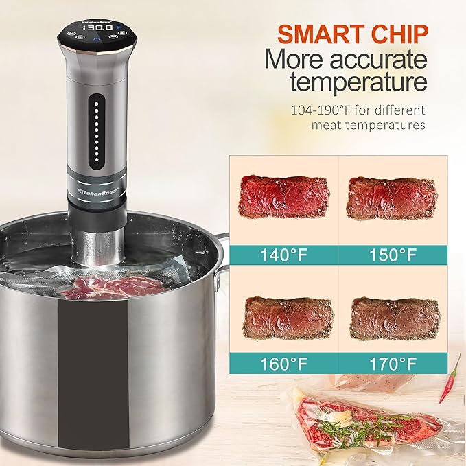 KitchenBoss Sous Vide Cooker Machine: Ultra-quiet 1100 Watt IPX7 Waterproof Water Thermal Immersion Circulator Accurate Temperature Control Digital Display Slow Cooking Sous-vide