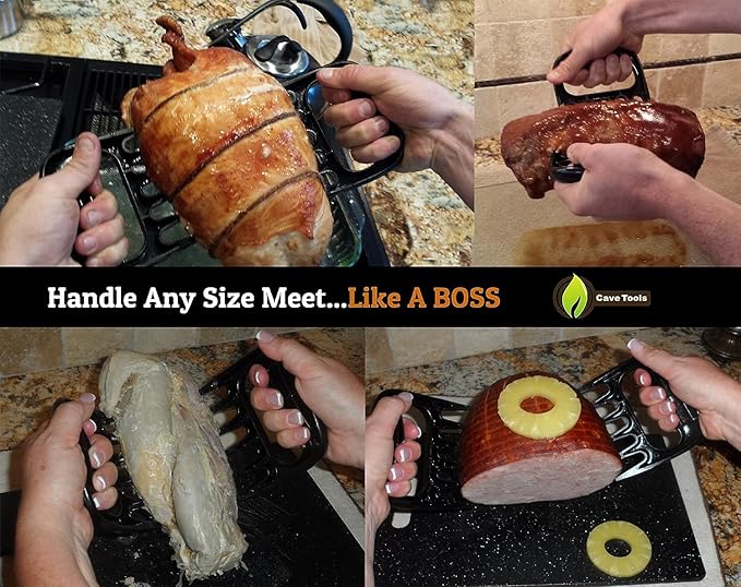 Cave Tools Meat Claws for Shredding Pulled Pork, Chicken, Turkey, and Beef- Handling & Carving Food - Barbecue Grill Accessories for Smoker, or Slow Cooker, Gun Metal, 2 Pack