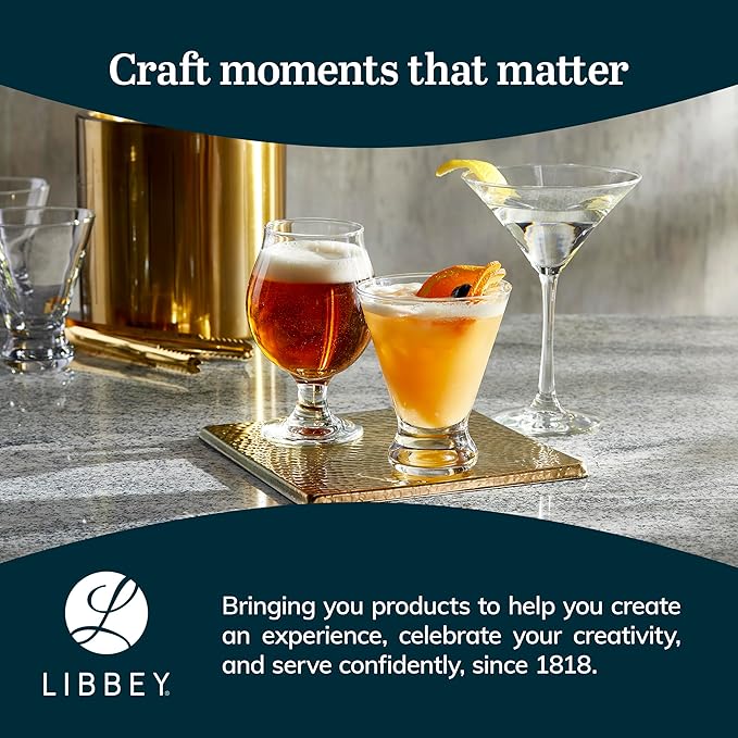 Libbey Entertaining Essentials Belgian Beer Glasses, 13 oz, Craft Beer Glasses Set of 6 for Belgian Ales, Unique Tulip Beer Glasses for Entertaining