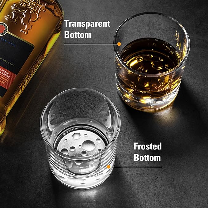 Creative Moonbottom Whiskey Glasses Set of 4, Old Fashioned and Cocktail Glasses (Transparent bottom), gift for amateur astronomer