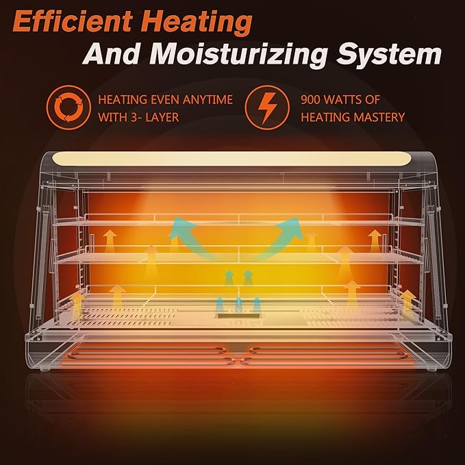 Whalefall Countertop Food Warmer with top Holder, 44 inch Commercial Food Warming Cabinet, tri-Color Lighting, w/Thermometer and Adjustable Thermostat for Cafeteria Kitchens Restaurants