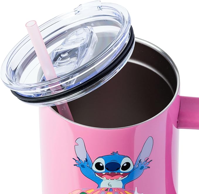 Silver Buffalo Disney Lilo and Stitch Life is a Party Disco Ball Stainless Steel Tumbler with Handle and Straw, Fits in Standard Cup Holder, 40 Ounces