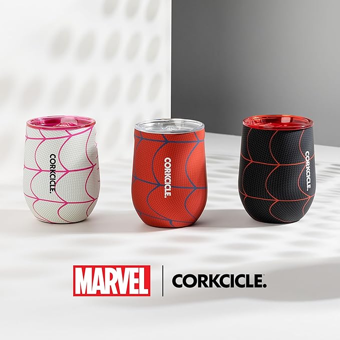 Corkcicle Stemless Insulated Wine Glass Tumbler - Keeps Beverages Cold 6 Hours & Hot 3 Hours - Stainless Steel - Easy-Grip - Summer Drinkware Gift - Keeps Drinks Ice Cold - 12 oz - Spider-Man