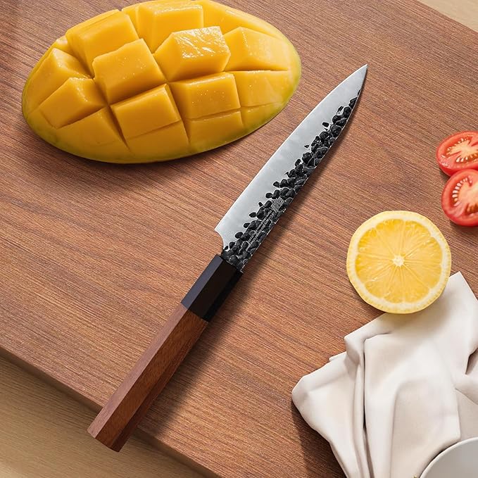 FINDKING Dynasty Series Kitchen Utility Knife, Multi-Purpose Japanese Paring Knife, 9Cr18MoV High Carbon Steel Blade, African Rosewood Octagonal Handle, Small, for Fruits Vegetables, 5 Inches