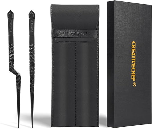 Cooking Tweezers, 2 Piece Chef's Tweezers Tongs, Chef's Plating Tool, 10 inch Food tweezers, Universal for all kinds of cooking, steak, plating, pasta and many other scenarios (2pc Set)