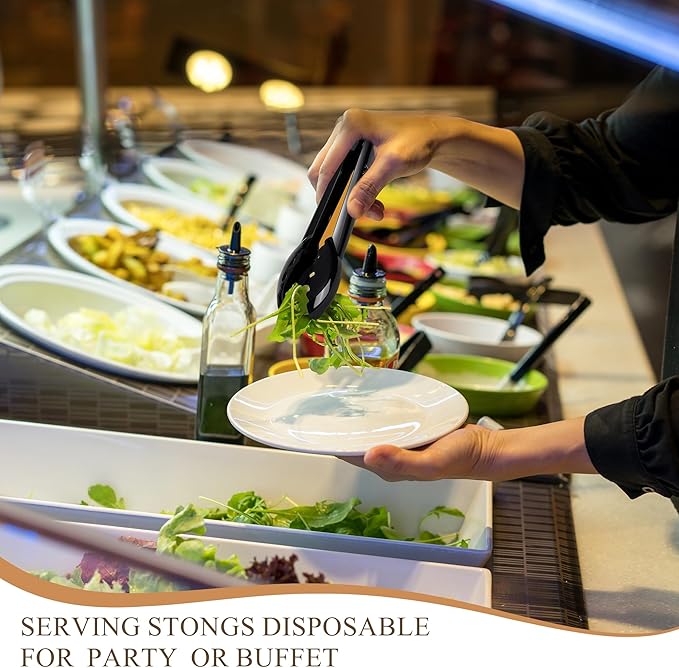 36Pcs Plastic Serving Utensils Set 9'' Large Disposable Serving Spoons Forks Tongs for Serving Food Heavy Duty Black Large Party Utensils Supplies for Buffet Restaurant Dinner Salad Noodles Soup