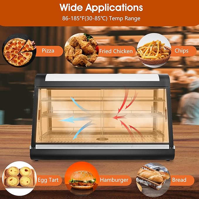 Whalefall 3-Tier Food Warmers Countertop, 48" Commercial Warm for Food Pizza Warmer w/ 3D Heating with Stainless Frame Sliding Glass Doors Pastry Display Case for Buffet Restaurant