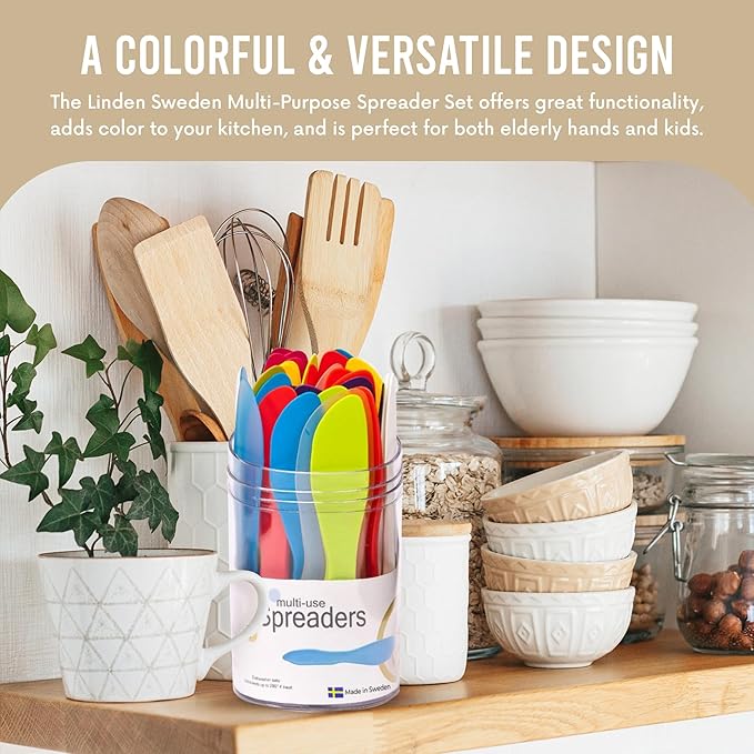 LINDEN SWEDEN Multi Purpose Spreaders | Versatile Butter Knife for Soft Cheese or Frosting | Safe for Kids | BPA-Free and Dishwasher-Safe | Set of 2 Spreaders Each | Made in Sweden | White