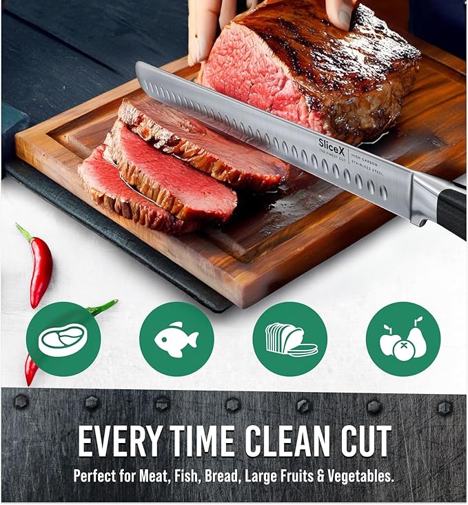 Brisket Slicing Knife – 12" Brisket Knife, BBQ, Grilling Gifts For Men – Razor Sharp German Steel, Full Tang, Ergonomic Handle