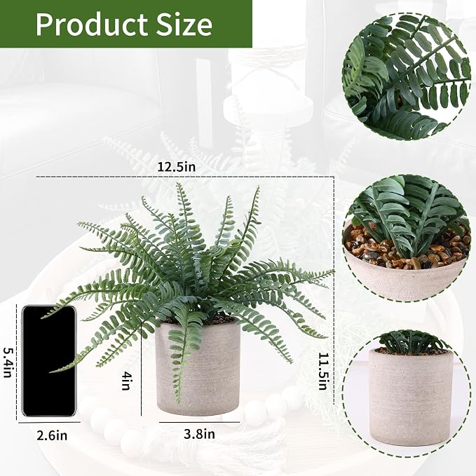 Coferset Fake Fern Small Fake Plant Fern Artificial Plants in Pot Realistic - Image 6
