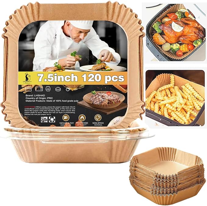 4 qt Air Fryer Liners, Chefman Air Fryer Liners, Disposable 4qt Air Fryer Liner for GreenLife 4.5 QT Cuisinart Airfryer, Non-stick Parchment Paper for Frying, Baking- Unbleached(120Pcs)