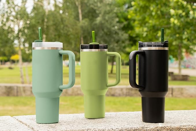 HALM Stanley Quencher Tumbler Glass Straws Green Reusable Replacement Straws for Tumbler with Handle Stainless Steel Drinking Cup Accessory BPA-Free & Dishwasher Safe