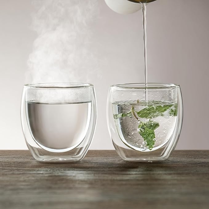CNGLASS Double Wall Glass Espresso Cups 8.5 oz,Clear Insulated Glass Coffee Mug for Cappuccino,Tea,Set of 2