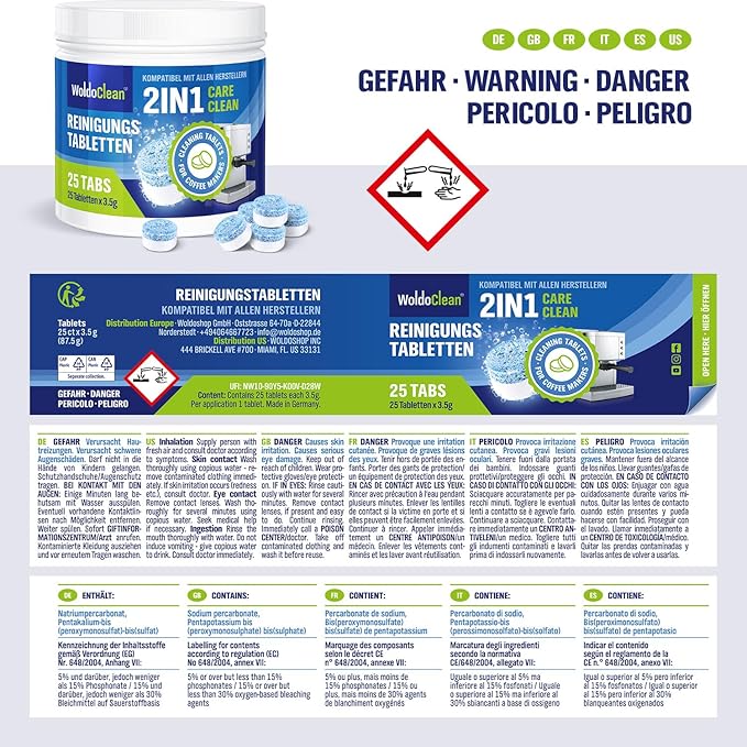 WoldoClean 2-Phase Cleaning Tablets for Espresso Machines 25 Tablets - compatible with Breville, Jura, Bosch, Philips, Casabrews, KitchenAid, De'Longhi, Ninja