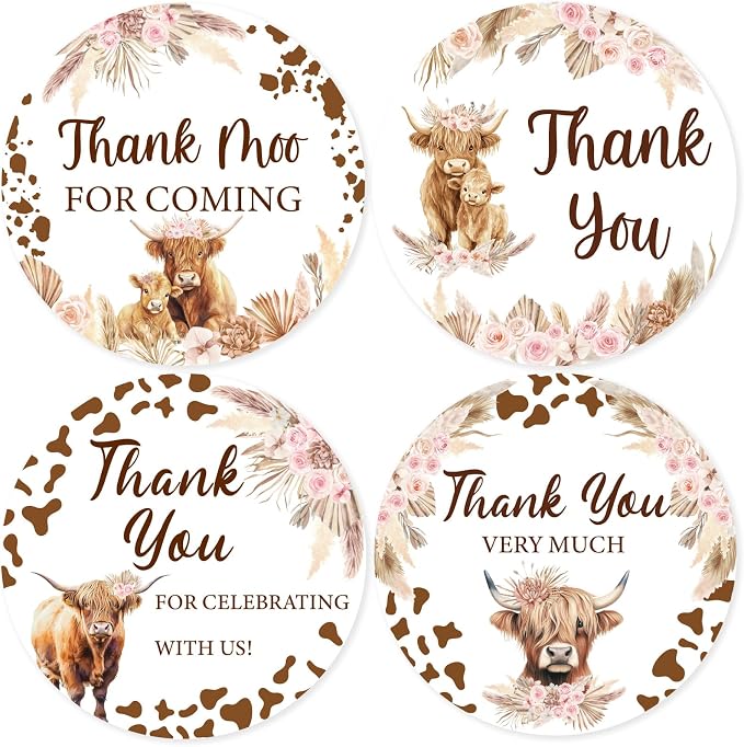 Serencatcher 80 Pcs Highland Cow Thank You Stickers 2 Inch, Highland Cow Themed by Serencatcher