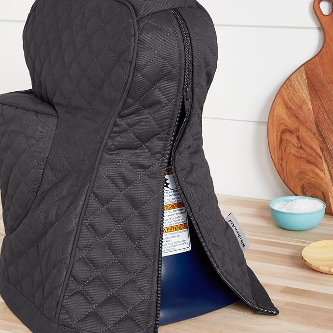 KITCHENAID Fitted Tilt-Head Stand Mixer Cover with Storage Pocket, Quilted 100% Cotton,14.4"x18"x10", Charcoal Grey