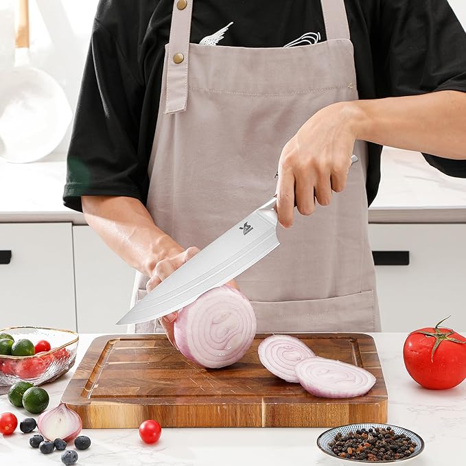 MSY BIGSUNNY 7pcs Knife Block Set, German Steel Chef Knife Set, Precious Pakkawood Handle for Kitchen Knife Block Set