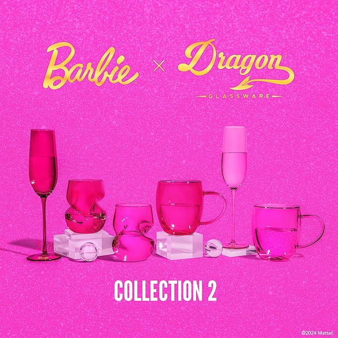 Dragon Glassware x Barbie Wine Glasses - 16 oz Magenta & Pink Wine Glasses Set of 2 - Stemless with Finger Indentations - Aerates Naturally - Barbie Gifts for Women