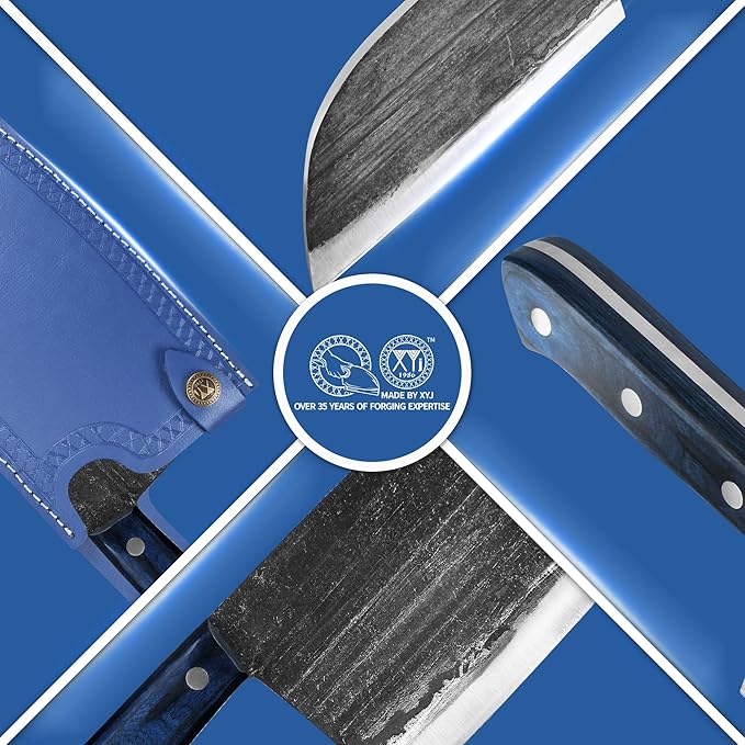 XYJ Authentic Since 1986,Ancient Forged Butcher Knives,Serbian Chef Knife With Sheath,Tiny Knife,Chinese Vegetable Meat Cleaver For Kitchen Camping Outdoor,Full Tang,High Carbon Steel (7.5 inch)